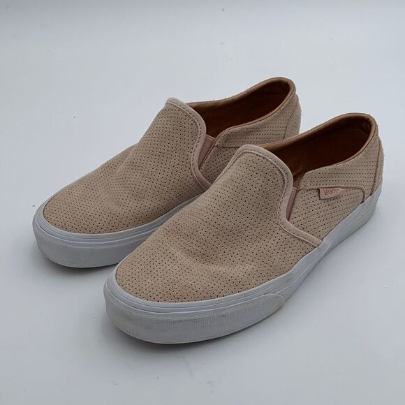 Vans woman’s dusty rose pink Perforated Slip-On Suede leather shoes size 7.5 - Picture 4 of 10